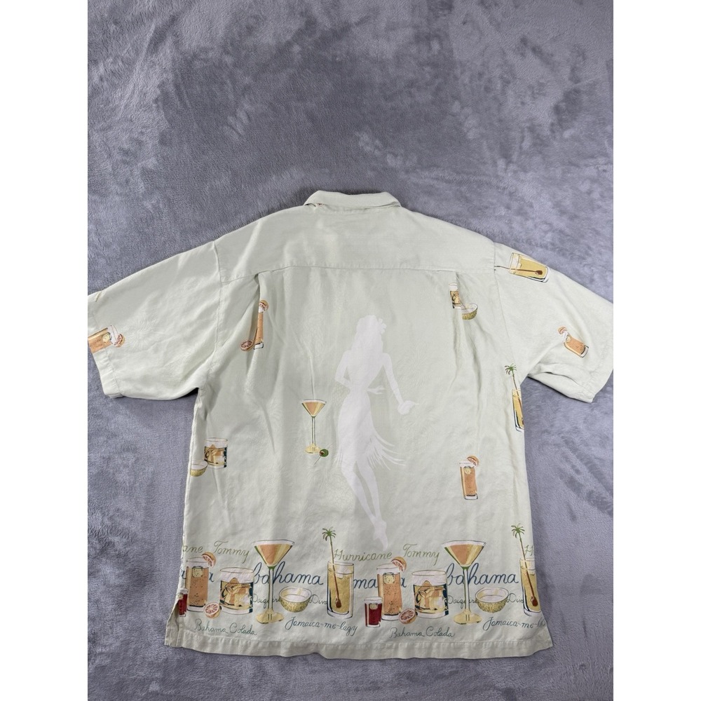 Tommy Bahama Shirt Mens Medium Silk Hawaiian Hulu Girl Button Up Cocktail AOP